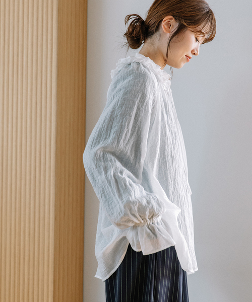 POU DOU DOU（プードゥドゥ）の「ダブルフリルカラーブラウス（シャツ/ブラウス・レディース・インディゴブルー/ブラック/オフホワイト・M）」の9枚目の写真