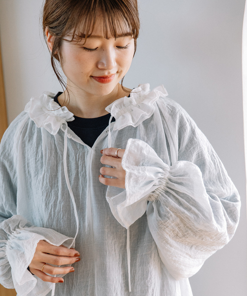 POU DOU DOU（プードゥドゥ）の「ダブルフリルカラーブラウス（シャツ/ブラウス・レディース・インディゴブルー/ブラック/オフホワイト・M）」の12枚目の写真