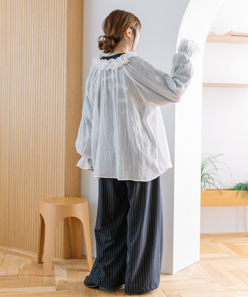 POU DOU DOU（プードゥドゥ）の「ダブルフリルカラーブラウス（シャツ/ブラウス・レディース・インディゴブルー/ブラック/オフホワイト・M）」の17枚目の写真