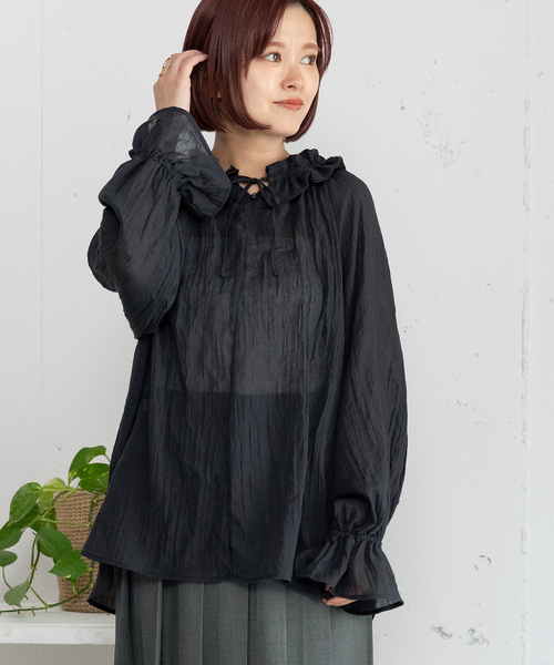 POU DOU DOU（プードゥドゥ）の「ダブルフリルカラーブラウス（シャツ/ブラウス・レディース・インディゴブルー/ブラック/オフホワイト・M）」の18枚目の写真