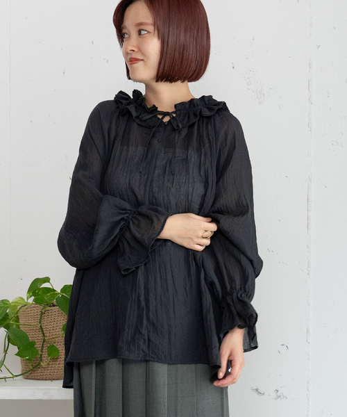 POU DOU DOU（プードゥドゥ）の「ダブルフリルカラーブラウス（シャツ/ブラウス・レディース・インディゴブルー/ブラック/オフホワイト・M）」の20枚目の写真