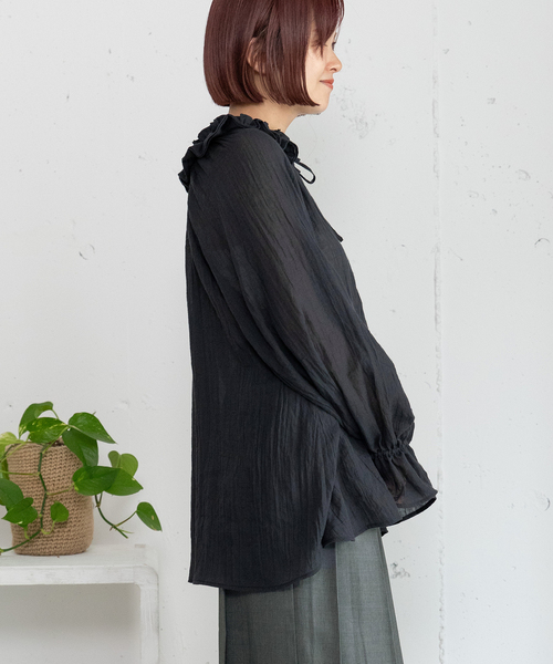 POU DOU DOU（プードゥドゥ）の「ダブルフリルカラーブラウス（シャツ/ブラウス・レディース・インディゴブルー/ブラック/オフホワイト・M）」の21枚目の写真