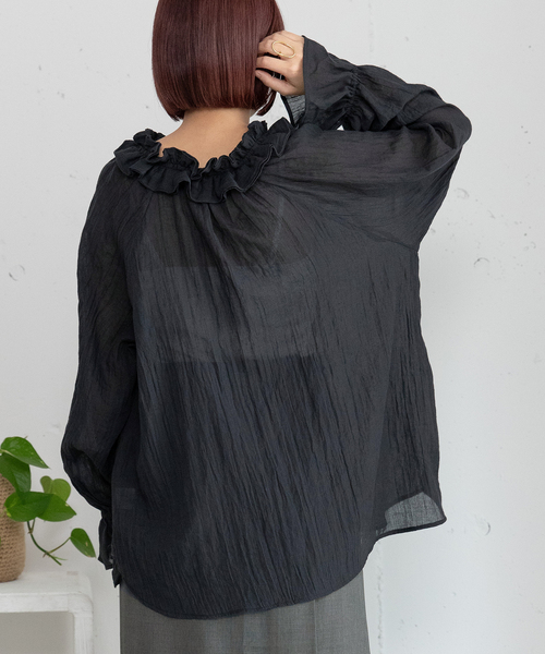 POU DOU DOU（プードゥドゥ）の「ダブルフリルカラーブラウス（シャツ/ブラウス・レディース・インディゴブルー/ブラック/オフホワイト・M）」の22枚目の写真