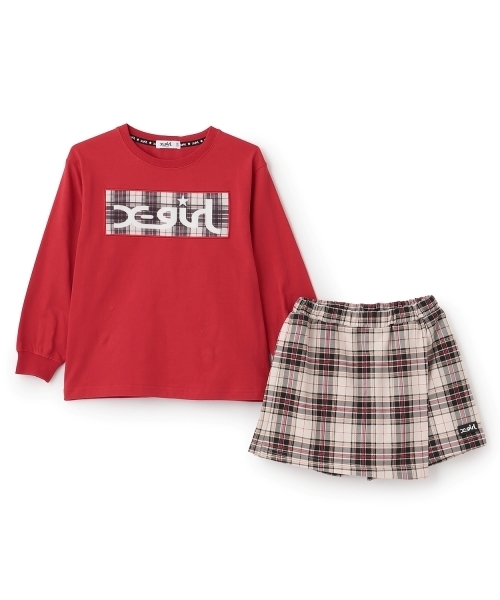 X-girl Stages(エックスガールステージス)の「【TBSドラマ フェイクマミー 着用アイテム】フロッキーBOXロゴ長袖Tシャツ&スカショーパンセット(セットアップ・キッズ・ブラック/レッド・130cm/80cm/90cm/110cm/140cm/120cm/100cm)」の4枚目の写真