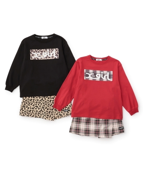 X-girl Stages(エックスガールステージス)の「【TBSドラマ フェイクマミー 着用アイテム】フロッキーBOXロゴ長袖Tシャツ&スカショーパンセット(セットアップ・キッズ・ブラック/レッド・130cm/80cm/90cm/110cm/140cm/120cm/100cm)」の16枚目の写真