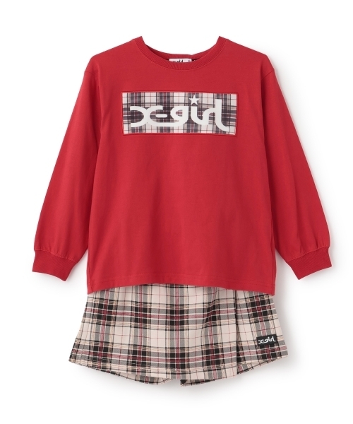 X-girl Stages(エックスガールステージス)の「【TBSドラマ フェイクマミー 着用アイテム】フロッキーBOXロゴ長袖Tシャツ&スカショーパンセット(セットアップ・キッズ・ブラック/レッド・130cm/80cm/90cm/110cm/140cm/120cm/100cm)」の18枚目の写真