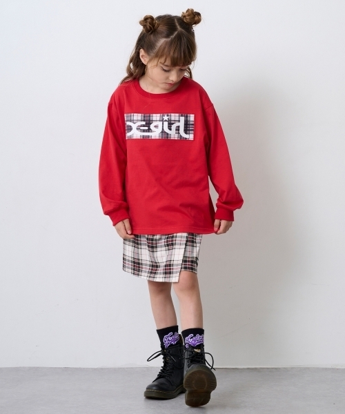 X-girl Stages(エックスガールステージス)の「【TBSドラマ フェイクマミー 着用アイテム】フロッキーBOXロゴ長袖Tシャツ&スカショーパンセット(セットアップ・キッズ・ブラック/レッド・130cm/80cm/90cm/110cm/140cm/120cm/100cm)」の22枚目の写真