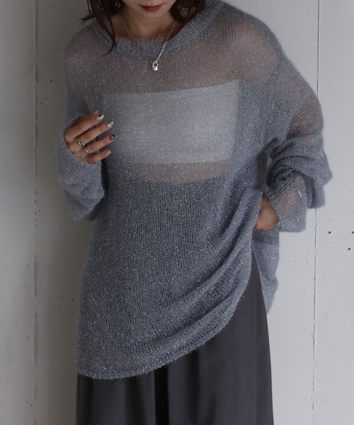 美品＊Aimeine スイビシアースパンコールニット(グレー×オフ) スイビシアースパンコールニット｜PETAL ONLINE（ペタルオンライン）