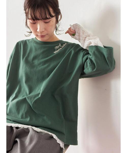 Samansa Mos2 blue（サマンサモスモスブルー）の「チェーン刺繍7分袖プルオーバー（Tシャツ/カットソー・レディース・オフホワイト/グリーン/ネイビー/チャコールグレー/トップグレー・F）」の4枚目の写真