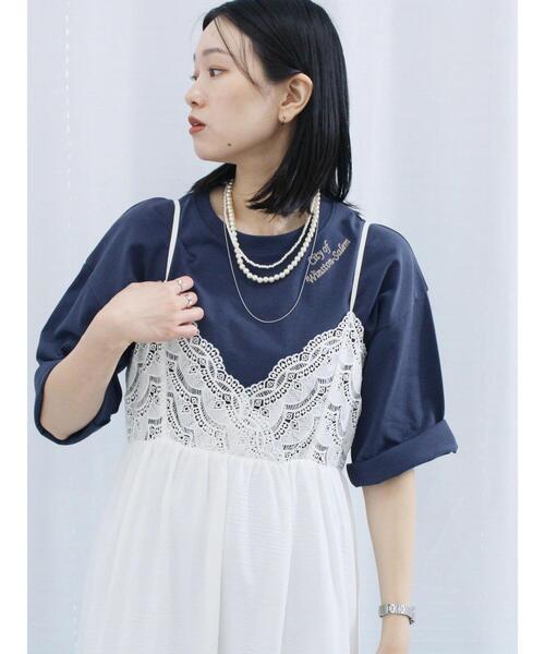 Samansa Mos2 blue（サマンサモスモスブルー）の「チェーン刺繍7分袖プルオーバー（Tシャツ/カットソー・レディース・オフホワイト/グリーン/ネイビー/チャコールグレー/トップグレー・F）」の16枚目の写真