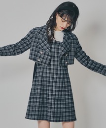 REDYAZEL | チェックショートジャケット×Wベルトワンピースセットアップ(セットアップ)