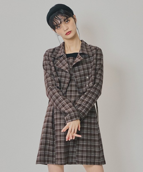 REDYAZEL（レディアゼル）の「チェックショートジャケット×Wベルトワンピースセットアップ（セットアップ・レディース・ブラウン/ネイビー/ブラック・FREE）」の22枚目の写真