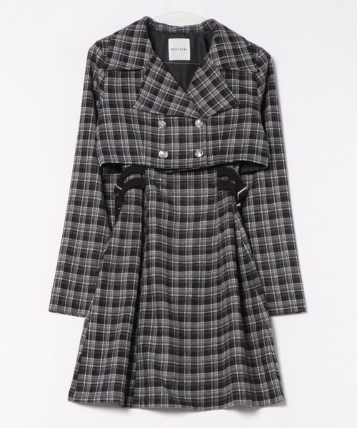 REDYAZEL（レディアゼル）の「チェックショートジャケット×Wベルトワンピースセットアップ（セットアップ・レディース・ブラウン/ネイビー/ブラック・FREE）」の5枚目の写真