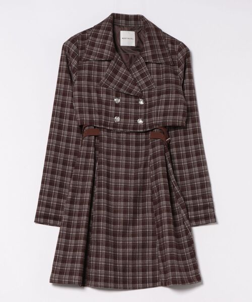 REDYAZEL（レディアゼル）の「チェックショートジャケット×Wベルトワンピースセットアップ（セットアップ・レディース・ブラウン/ネイビー/ブラック・FREE）」の6枚目の写真