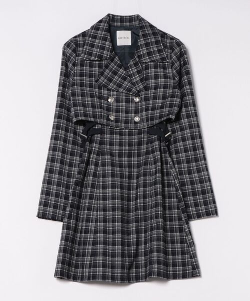 REDYAZEL（レディアゼル）の「チェックショートジャケット×Wベルトワンピースセットアップ（セットアップ・レディース・ブラウン/ネイビー/ブラック・FREE）」の4枚目の写真