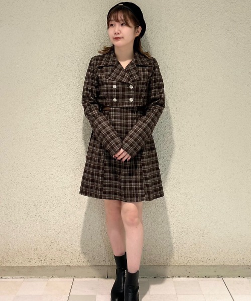 REDYAZEL（レディアゼル）の「チェックショートジャケット×Wベルトワンピースセットアップ（セットアップ・レディース・ブラウン/ネイビー/ブラック・FREE）」の11枚目の写真