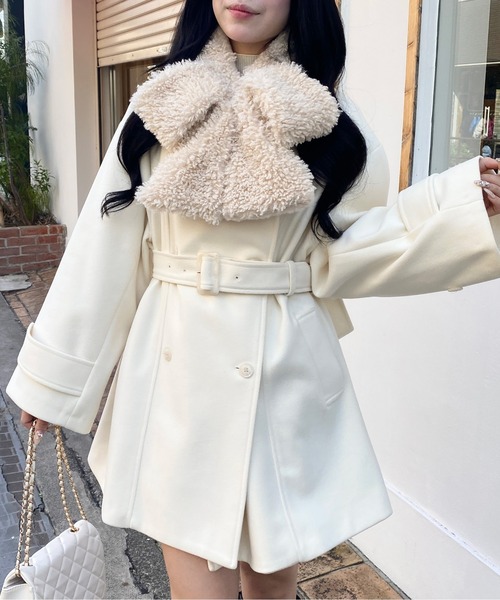 INGNI（イング）の「フワフワリボンティペット（ストール/ショール・レディース・オフホワイト/ベージュ/ブルー系・ONE SIZE）」の5枚目の写真