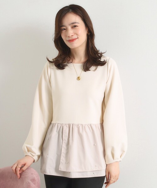 ITS'DEMO（イッツデモ）の「【手洗い可】異素材切替リップルプルオーバー（Tシャツ/カットソー・レディース・ライトグレー/ブラック/ライトベージュ・00）」の3枚目の写真