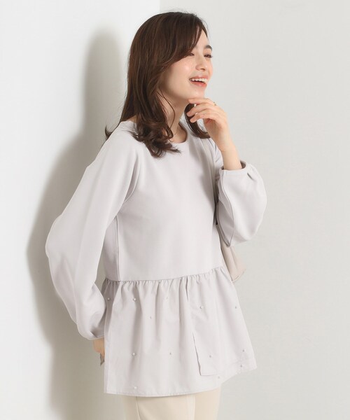 ITS'DEMO（イッツデモ）の「【手洗い可】異素材切替リップルプルオーバー（Tシャツ/カットソー・レディース・ライトグレー/ブラック/ライトベージュ・00）」の8枚目の写真