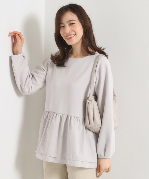 ITS'DEMO（イッツデモ）の「【手洗い可】異素材切替リップルプルオーバー（Tシャツ/カットソー・レディース・ライトグレー/ブラック/ライトベージュ・00）」の11枚目の写真