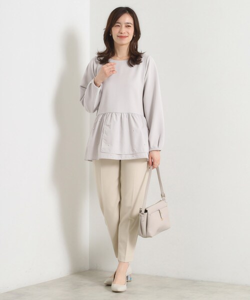 ITS'DEMO（イッツデモ）の「【手洗い可】異素材切替リップルプルオーバー（Tシャツ/カットソー・レディース・ライトグレー/ブラック/ライトベージュ・00）」の7枚目の写真