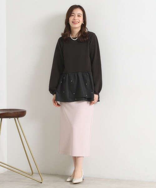 ITS'DEMO（イッツデモ）の「【手洗い可】異素材切替リップルプルオーバー（Tシャツ/カットソー・レディース・ライトグレー/ブラック/ライトベージュ・00）」の5枚目の写真