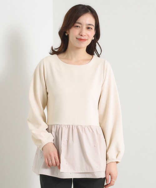 ITS'DEMO（イッツデモ）の「【手洗い可】異素材切替リップルプルオーバー（Tシャツ/カットソー・レディース・ライトグレー/ブラック/ライトベージュ・00）」の20枚目の写真