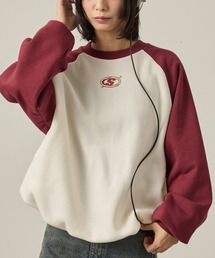 【Snap club】ドロスト ラインストーン/ラメ刺繍 グラフィックラグランスウェット
