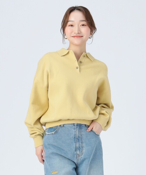 BEAMS HEART（ビームスハート）の「スウェット編み ニットポロシャツ（ポロシャツ・レディース・グレー/ホワイト系その他5/イエロー・FREE）」の3枚目の写真