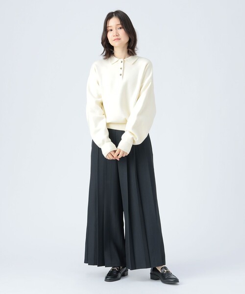 BEAMS HEART（ビームスハート）の「スウェット編み ニットポロシャツ（ポロシャツ・レディース・グレー/ホワイト系その他5/イエロー・FREE）」の12枚目の写真