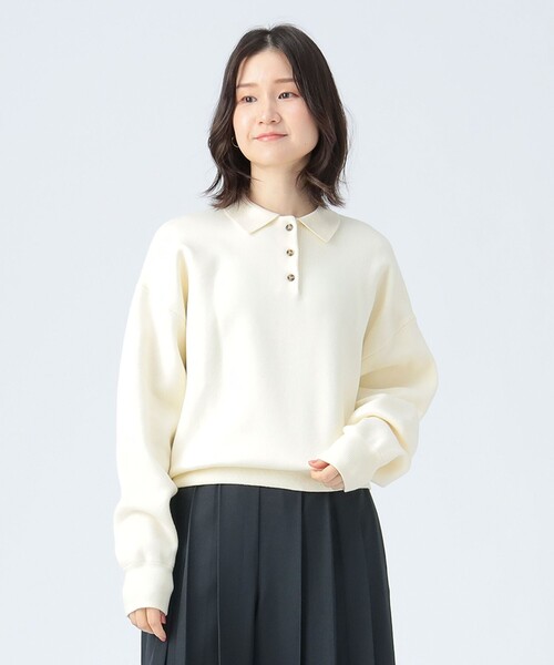 BEAMS HEART（ビームスハート）の「スウェット編み ニットポロシャツ（ポロシャツ・レディース・グレー/ホワイト系その他5/イエロー・FREE）」の14枚目の写真