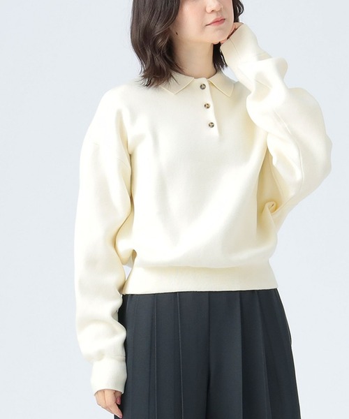 BEAMS HEART（ビームスハート）の「スウェット編み ニットポロシャツ（ポロシャツ・レディース・グレー/ホワイト系その他5/イエロー・FREE）」の2枚目の写真