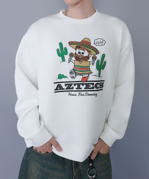 SPINNS(スピンズ)の「ひげおじさんスウェット/メキシコ/立体刺繍デザイン/さらもち素材(スウェット・メンズ・ブラウン/ホワイト・ONESIZE)」の2枚目の写真
