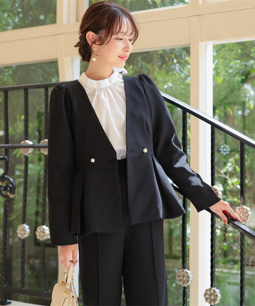 セレモニー ] [ 低身長向けサイズ ] 3点セット ペプラムジャケット