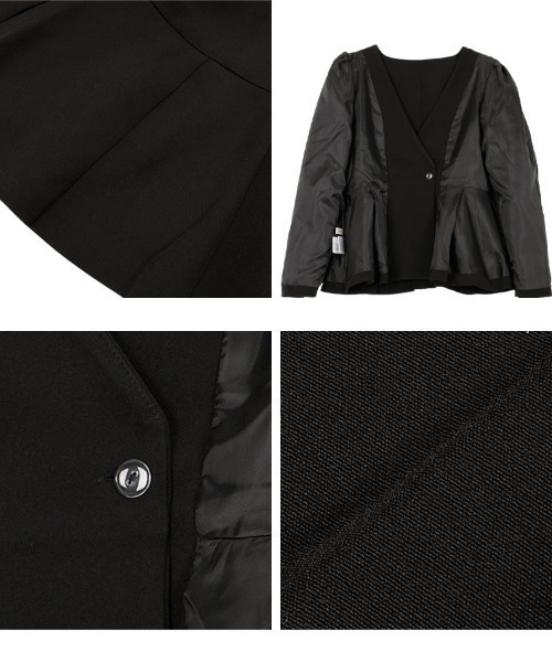 Petitle（プチレ）の「[ セレモニー ] [ 低身長向けサイズ ] 3点セット ペプラムジャケット × ボウタイブラウス × ワイドパンツ（スーツセット・レディース・ネイビー/ブラック・PL/PM/PS）」の13枚目の写真