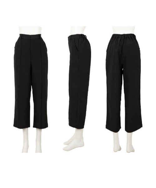 Petitle（プチレ）の「[ セレモニー ] [ 低身長向けサイズ ] 3点セット ペプラムジャケット × ボウタイブラウス × ワイドパンツ（スーツセット・レディース・ネイビー/ブラック・PL/PM/PS）」の16枚目の写真