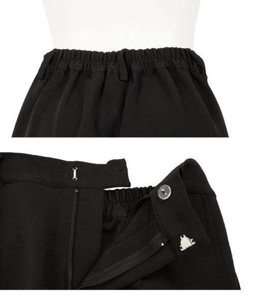 Petitle（プチレ）の「[ セレモニー ] [ 低身長向けサイズ ] 3点セット ペプラムジャケット × ボウタイブラウス × ワイドパンツ（スーツセット・レディース・ネイビー/ブラック・PL/PM/PS）」の17枚目の写真