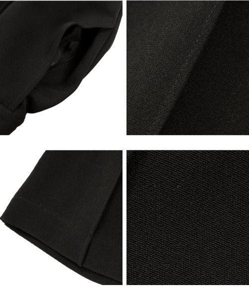 Petitle（プチレ）の「[ セレモニー ] [ 低身長向けサイズ ] 3点セット ペプラムジャケット × ボウタイブラウス × ワイドパンツ（スーツセット・レディース・ネイビー/ブラック・PL/PM/PS）」の18枚目の写真