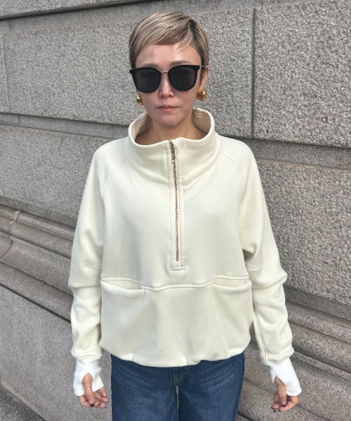 JENNE(ジェンヌ)の「日本製裏起毛スタンドトップス(保温性機能生地)(Tシャツ/カットソー・レディース・ベージュ系その他/アイボリー・SMALL/MEDIUM/LARGE)」の1枚目の写真