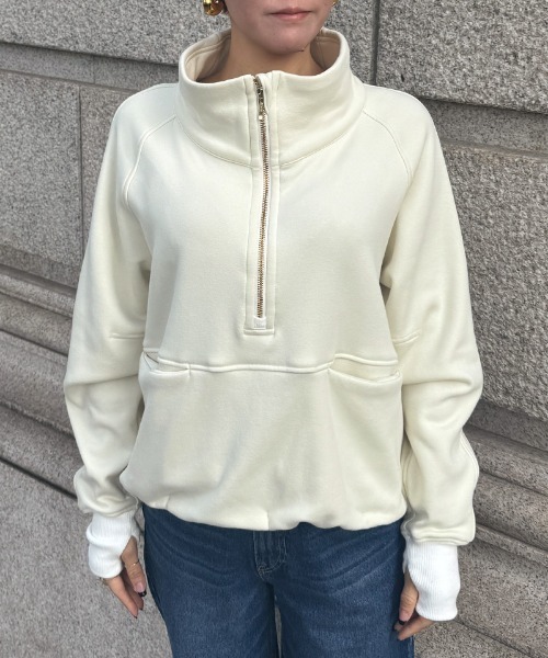 JENNE(ジェンヌ)の「日本製裏起毛スタンドトップス(保温性機能生地)(Tシャツ/カットソー・レディース・ベージュ系その他/アイボリー・SMALL/MEDIUM/LARGE)」の4枚目の写真