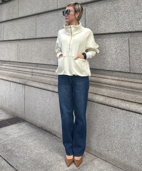 JENNE(ジェンヌ)の「日本製裏起毛スタンドトップス(保温性機能生地)(Tシャツ/カットソー・レディース・ベージュ系その他/アイボリー・SMALL/MEDIUM/LARGE)」の6枚目の写真