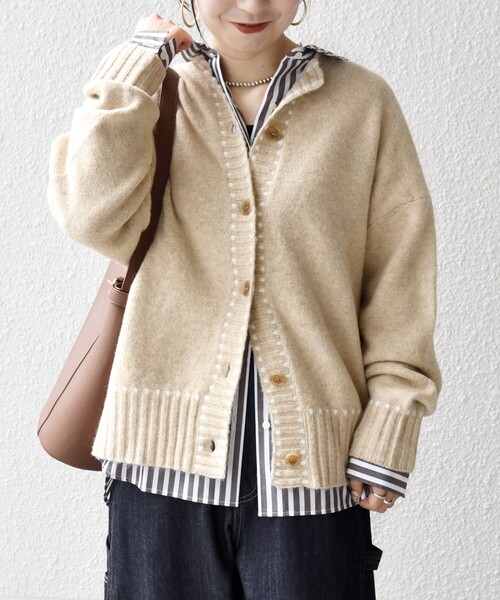 SHIPS any:〈手洗い可能〉ステッチ デザイン ルーズ ニット