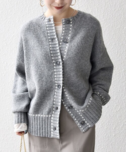 SHIPS any:〈手洗い可能〉ステッチ デザイン ルーズ ニット