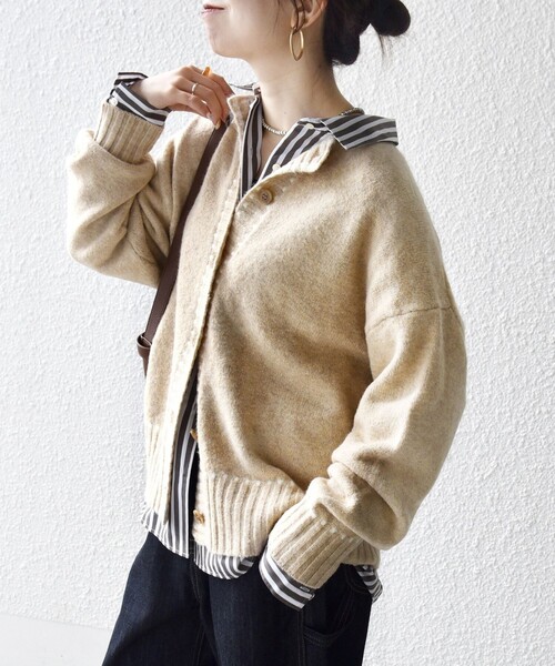 SHIPS any:〈手洗い可能〉ステッチ デザイン ルーズ ニット