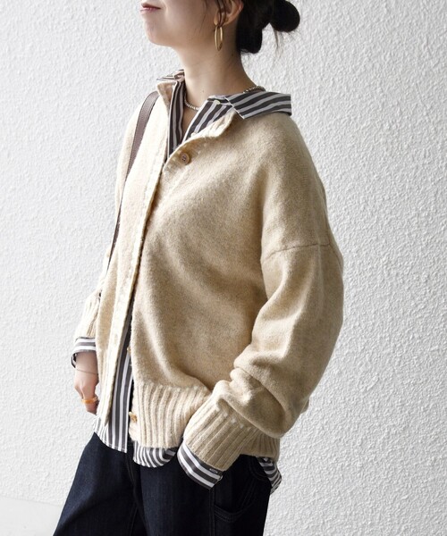 SHIPS any:〈手洗い可能〉ステッチ デザイン ルーズ ニット