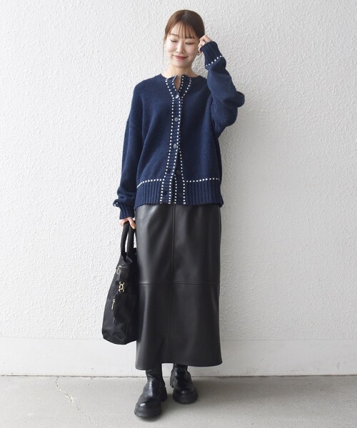 SHIPS any:〈手洗い可能〉ステッチ デザイン ルーズ ニット