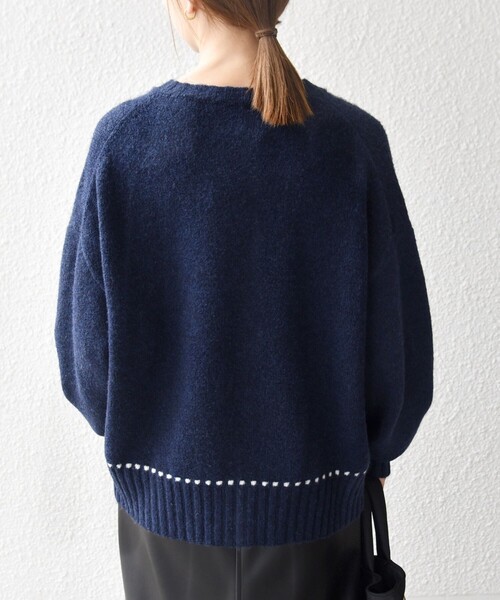 SHIPS any:〈手洗い可能〉ステッチ デザイン ルーズ ニット