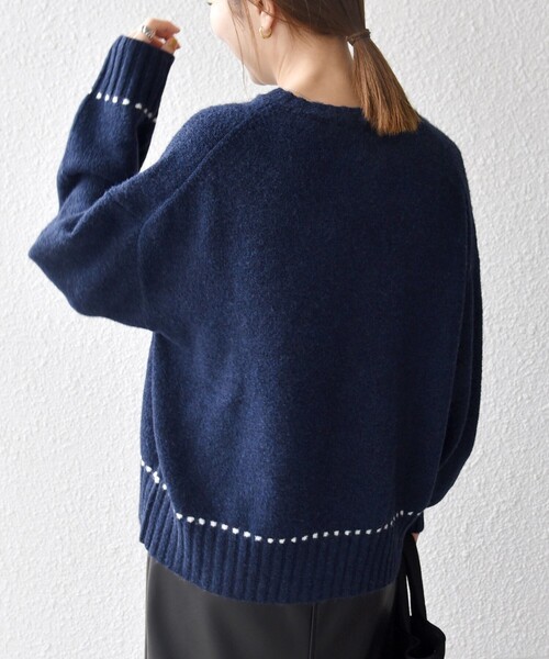 SHIPS any:〈手洗い可能〉ステッチ デザイン ルーズ ニット