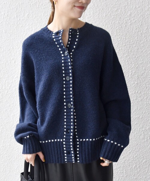 SHIPS any:〈手洗い可能〉ステッチ デザイン ルーズ ニット