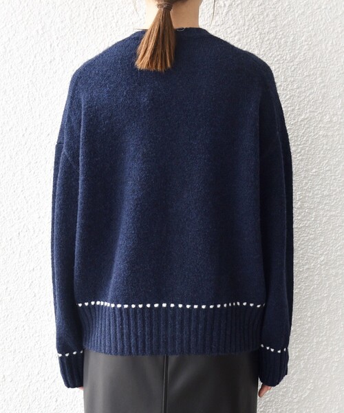 SHIPS any:〈手洗い可能〉ステッチ デザイン ルーズ ニット